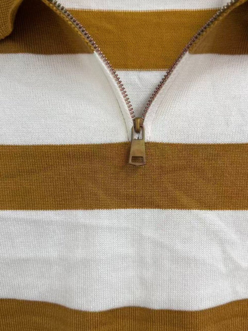 🤎Polo Ralph Lauren Mustard White Stripe Half Zip Collared Knit Top - Picture 2 of 5